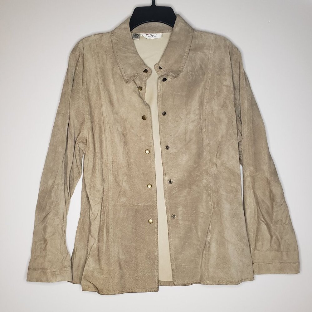 100% Genuine Leather Suede Jacket Shacket Size M Vintage 80s 90s JHC Rare Beige
